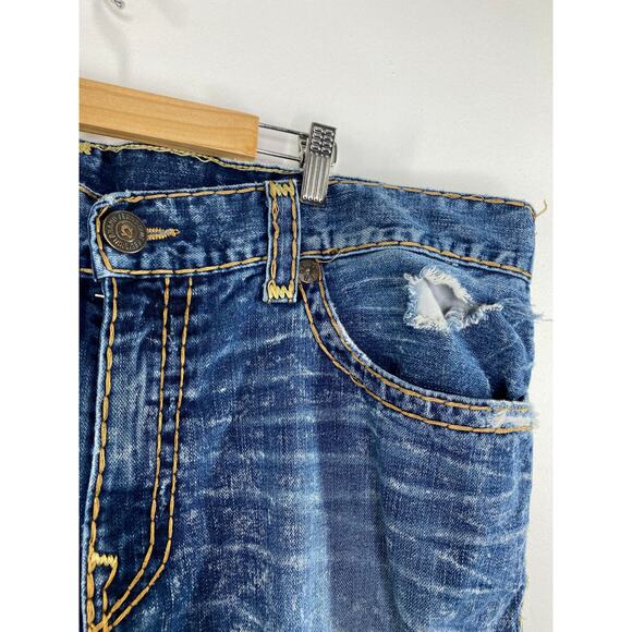True Religion Acid Wash Distressed 100% Cotton Non Stretch Jeans Men's Size 42 - Picture 6 of 12